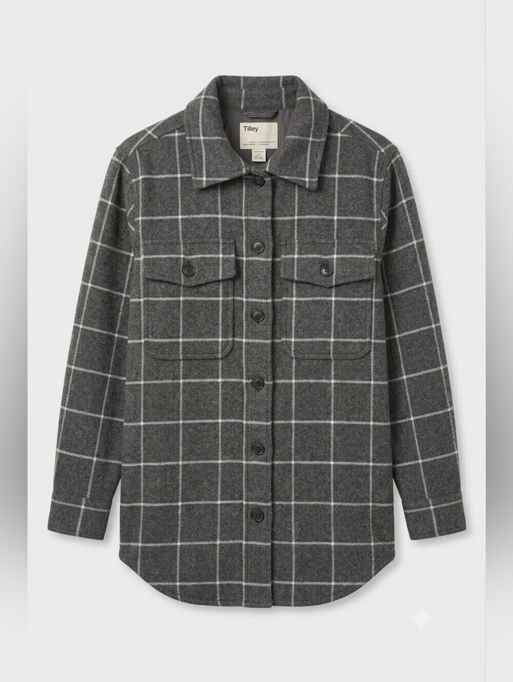 Tilley Grey Check Wool Blend Women's Utility Jacket Shacket, Size Small, NWT